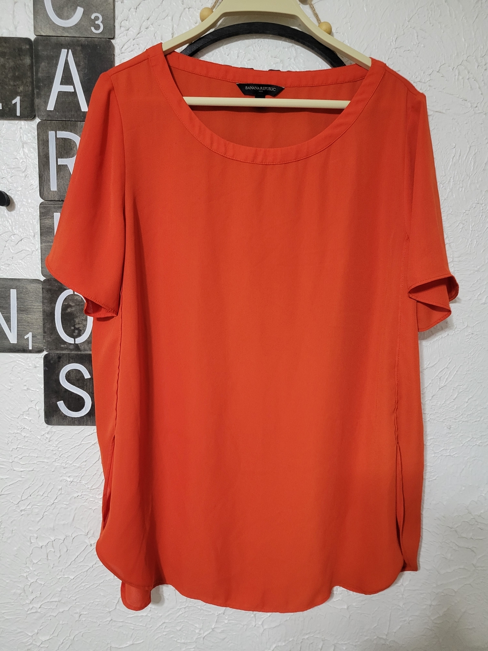 Banana Republic Bright Orange Short-Sleeve Scoop-Neck Blouse
